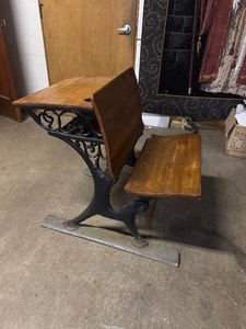 Antique School Desk with Folding Seat Wood & Cast Iron