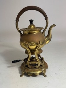 Vintage Ornate Brass Tilting Teapot on Stand w Burner