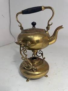 Vintage Ornate Brass Tilting Teapot on Stand w Burner