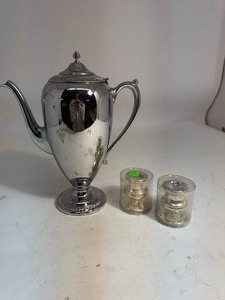 Keystoneware Chromium Plated Tea Pot USA & Candle Holders