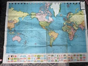 Vintage American Map Co world wall map colorprint series no. 9455