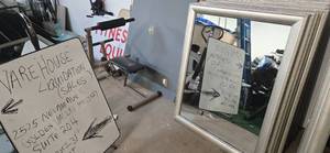 Large Mirror (Dimensions: 37"W x 46"H). There are 15 mirrors in total. All are in a wooden frame from a shutdown hotel.