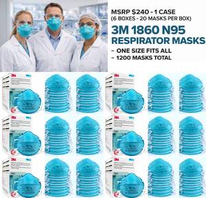 MSRP $240 1 Case (6 Boxes20 Masks Per Box) 3M 1860 N95 Respirator Masks, NIOSH Approved, Jobsite Dust Protection, Construction Lawn Care Shop Use, Fluid Resistant ASTM Level 2, Megastrong Cup Design, One Size Fits All, 1200 Masks Total See Youtube