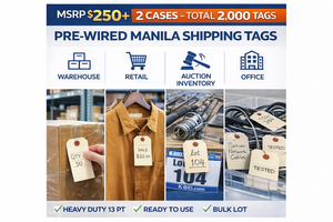 MSRP $250 - 2 Cases (1000 TagsCase)&nbspStaples Pre-Wired Heavy-Duty Blank Manila Shipping Tags 6.25 x 3.13 double-wired tags feature 12-inches of 26-gauge wire -&nbsp316in. reinforced, tear resistant eyelet