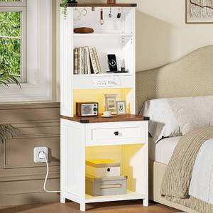 Whiurmezz Farmhouse Tall Nightstand with Bookshelf