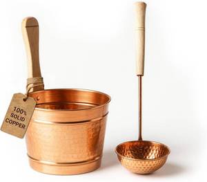 Alfiq Turkish Hammered Copper Sauna Bucket and Ladle Set