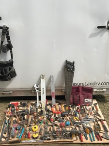 Large Lot of Tools - Chalk Boxes - Chainsaw Bars & Chains - Saws - Pry Bars - Crescent Wrenches - Staplers - Filter Wrenches - Hammers & More