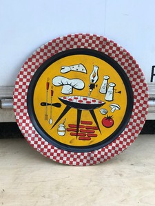 1950s 19 ATOMIC Mid Century Metal Round Serving Tray BBQ Grill Design