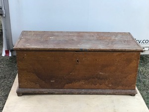 Vintage Wood Chest with Leather Handles on the Side