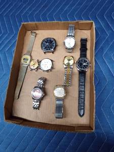 Flat of watches (Cariole, Breitling, Mark XV, Timex, Armitron and more)