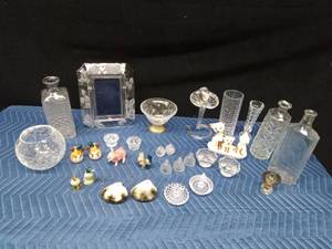 Salt & pepper shakers, crystal vases, vintage bottles, perfume bottles, crystal ring holders and more