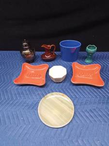 Lot of USA made pottery, 1 Portugal planter, 1 Japanese urn, 1 handmade in Equador stone plate