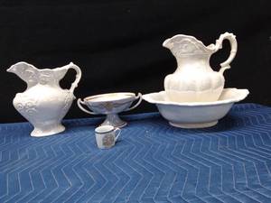 Iridescent ceramic pitcher and bowl set, ceramic pitcher, cup and dish