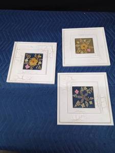 3 Pictures with real flowers and leaves