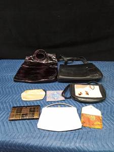 Wilson leather purse, blackpurple bag, Poodle purse, vintage Ande clutch, wallet, coin purses and 1 other