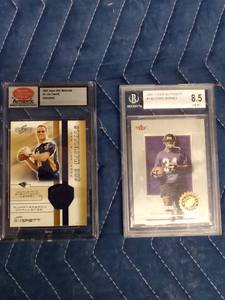 Authentic #9 untouched Jim Everett QBC Materials football card and rated 8.5 (2001) Fleer #149 Chris Barnes football cards