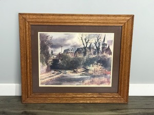 Framed Art Picture by Ranulph Bye - Churches and Buildings Overlooking Railroad Tracks