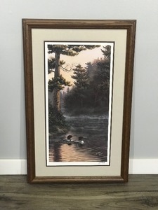 Framed & Signed Print by Richard Kelley - Loons in the Wilderness
