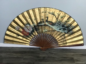 Vintage Large Asian Japanese Wall Art Fan Hand Painted