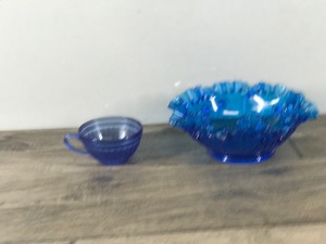 Vintage Hazel Atlas Aurora Cobalt Blue Cup & Fenton Colonial Blue Bowl with Crimped Ruffled Edge