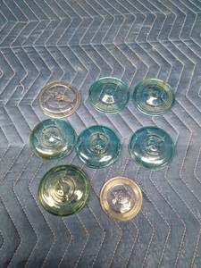 Vintage blue, green and clear glass canning jar lids