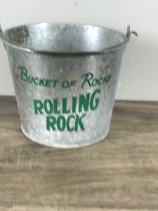 Collectible Rolling Rock Bucket of Rocks Galvanized Beer Ice Bucket with Handle