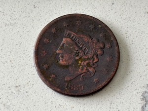1837 Coronet Head Cent Plain Cords