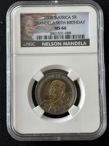 2008 South Africa 5 Rand Mandela 90th Birthday NGC MS66