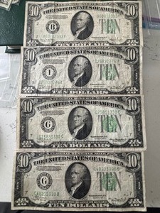 1934 Green Seal $10 Dollar Federal Reserve Notes
