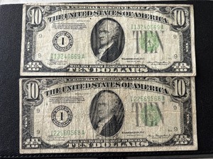 1934 Green Seal $10 Dollar Federal Reserve Notes