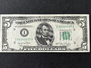 1950 Green Seal $5 Dollar Federal Reserve Note Uncirculated
