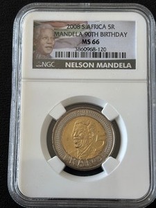 2008 South Africa 5 Rand Mandela 90th Birthday NGC MS66