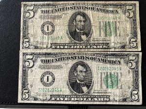 1934 Green Seal $5 Dollar Federal Reserve Notes