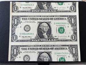 1995 $1 Dollar Sheet Cut Error Miscut