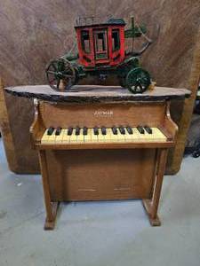 Small Piano, Coach on Top With Epoxy Plate, Handmade