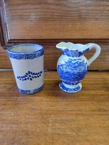 Vintage Fairway Procelain Creamer Delft Blue Style and Blue Cup