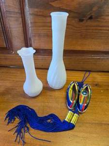 2 Vases,  And Blue Hanging Decorative Tassels with Miniature Korean-Style Flower Shoes