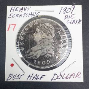 1809 Bust Half Dollar , heavy scratches possible die clash error