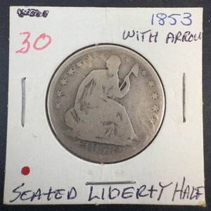 1853 with Arrows Seated Liberty Half Dollar