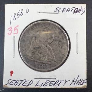 1858-O Seated Liberty Half Dollar, with scratches