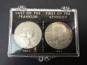 Last of the Franklin 1963, First of the Kennedy 1964 2 coin set
