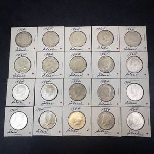 20 (1 roll equivalent)  90% Kennedy Half Dollars, 1964  7.23 oz silver