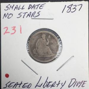 1837 Small date, No Stars Seated Liberty Dime