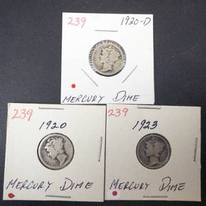 1920, 1920-D, 1923 Mercury Dimes