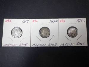 1928 P,D,S Mercury Dimes
