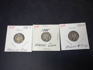 1935 P,D,S Mercury Dimes