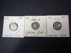 1936 P,D,S Mercury Dimes