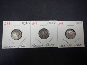 1938 P,D,S Mercury Dimes