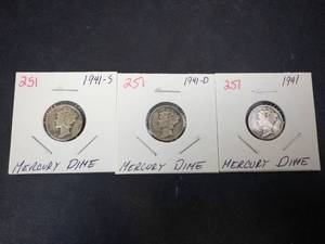 1941 P,D,S Mercury Dimes