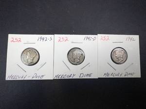 1942 P,D,S Mercury Dimes